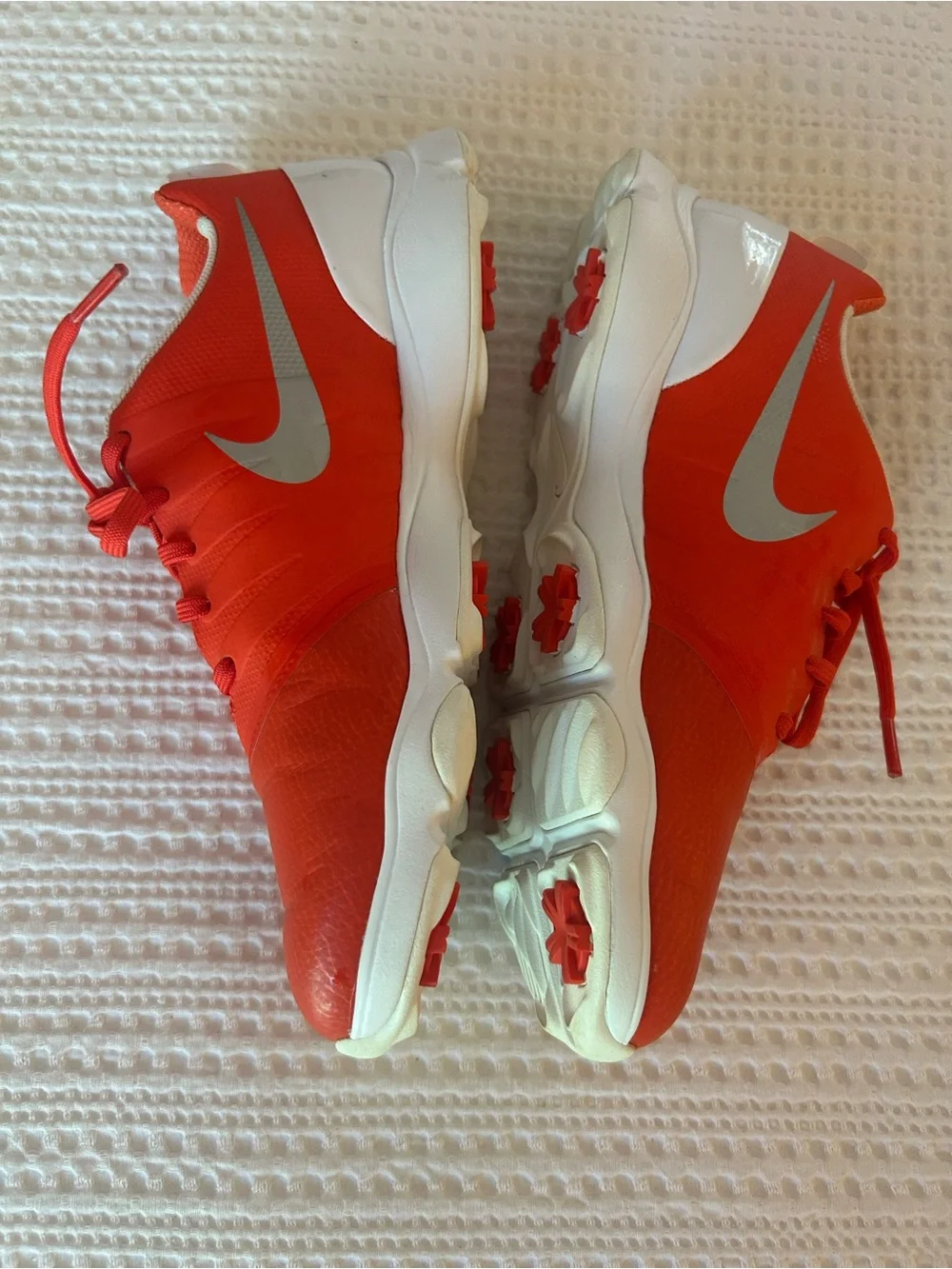 Nike Kids Red-Orange Gold Shoes with Silver Swoosh, Like new size 7Y